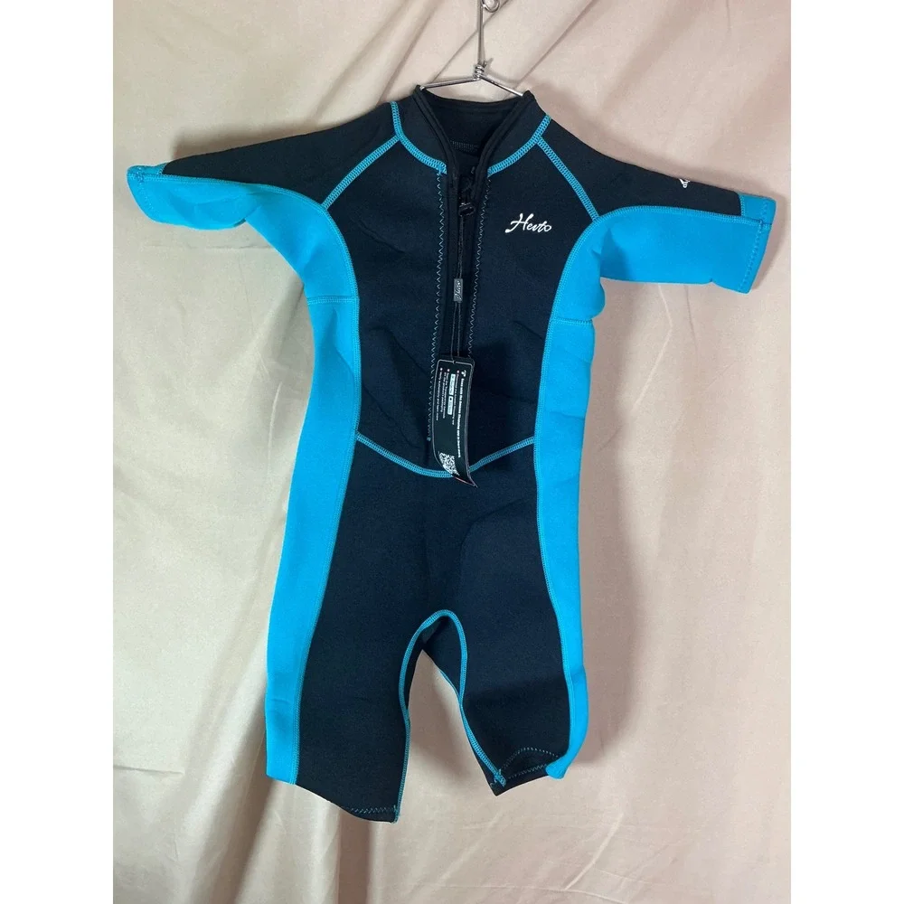 Heeto Wetsuit Kids Size 6 Black Blue New Shorty Front Zip Neoprene Short Sleeve